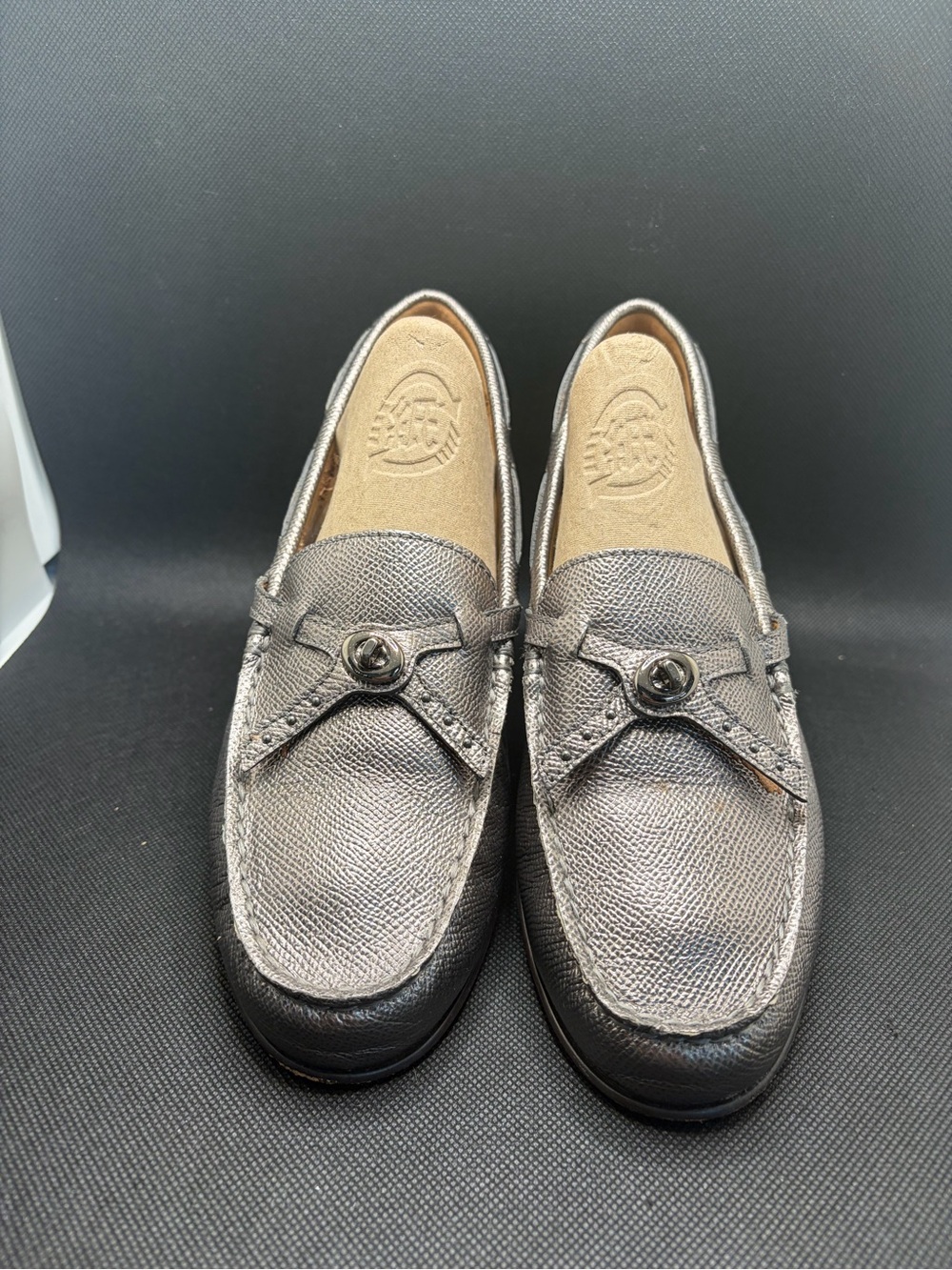 Coach Metallic Gray Slip-On Loafers